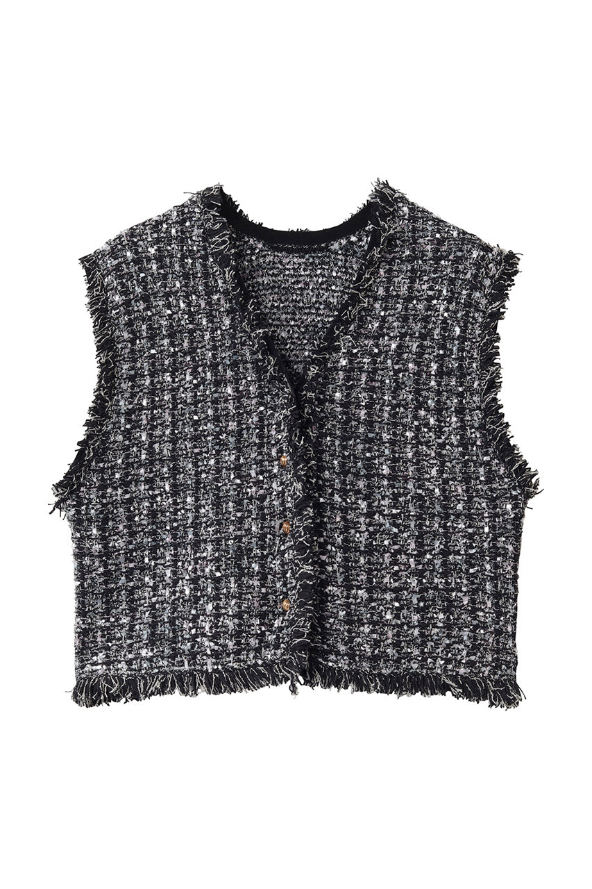 ランバン オン ブルー/LANVIN en Bleuのニットツイードベスト(ブラック/3636814)