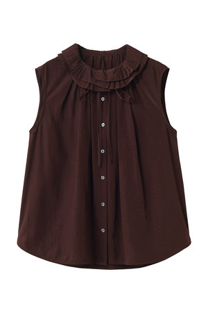 ランバン オン ブルー/LANVIN en Bleuのトリアセローンノースリフリルブラウス(110400/110401)