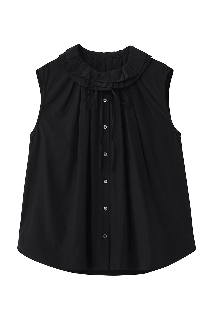 ランバン オン ブルー/LANVIN en Bleuのトリアセローンノースリフリルブラウス(ブラック/3646615)