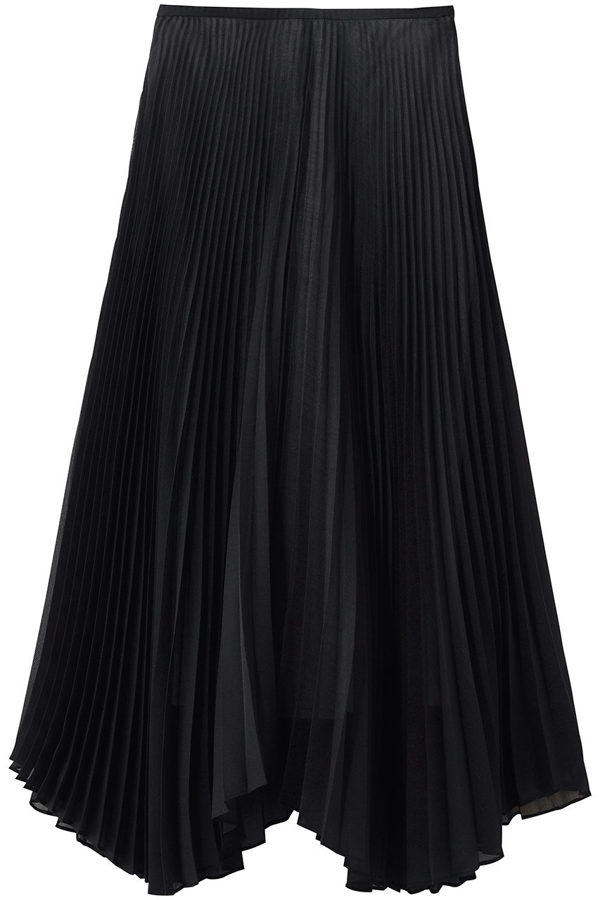 ランバン オン ブルー/LANVIN en Bleuのオーガンジーカーブヘムプリーツスカート(ブラック/3646506)