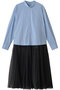 チュールコンビシャツワンピース ランバン オン ブルー/LANVIN en Bleu サックス