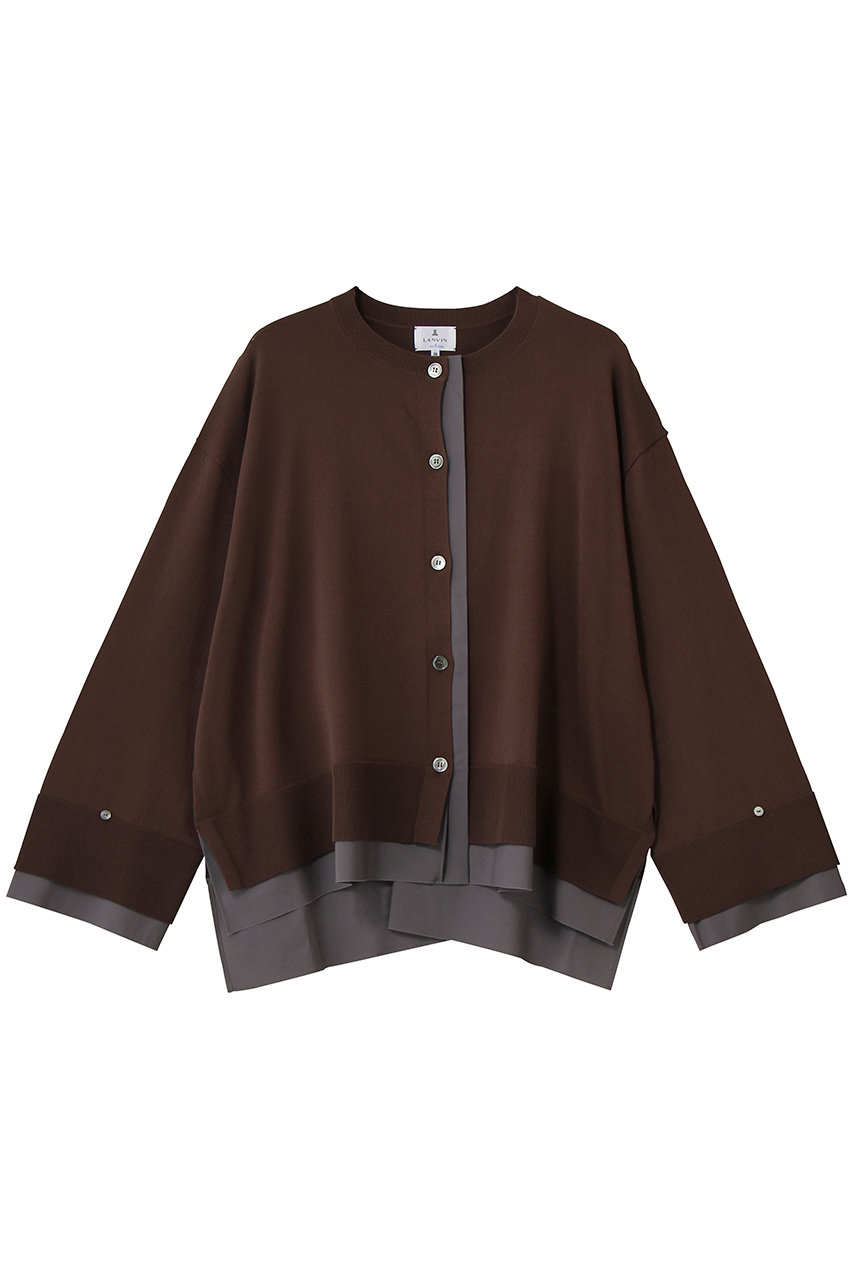 LANVIN en Bleu シャツトリムニットコンビカーディガン (ブラウン, 38) ランバン オン ブルー ELLE SHOP
