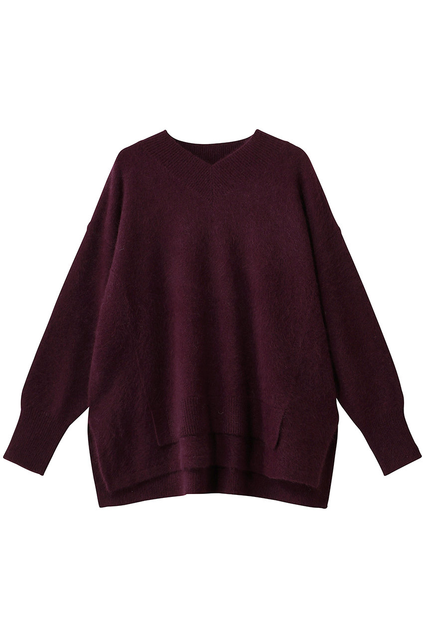 LANVIN en Bleu Ｖネックラクーンニット (ボルドー, 38) ランバン オン ブルー ELLE SHOP