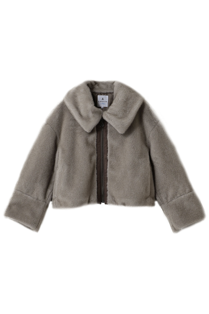 LANVIN en Bleu フェイクファーショートブルゾン (グレー, 36) ランバン オン ブルー ELLE SHOP