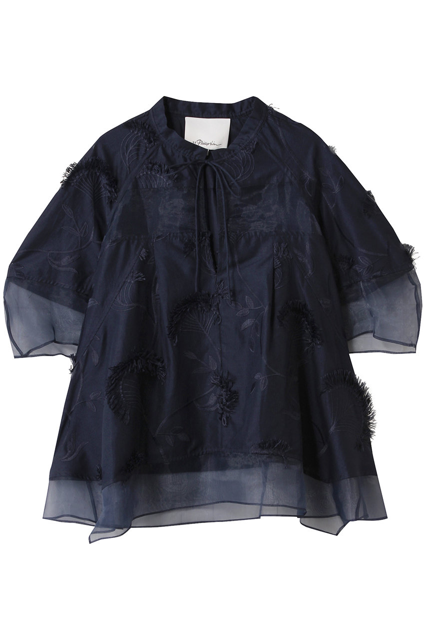 3.1 Phillip Lim オーガンジー コンビネーション ショートスリーブ フラウンス トップス (ミッドナイト, XS) 3.1 フィリップ リム ELLE SHOP 3.1 Phillip Lim オーガンジー コンビネーション ショートスリーブ フラウンス トップス (ミッドナイト, XS) 3.1 フィリップ リム ELLE SHOP