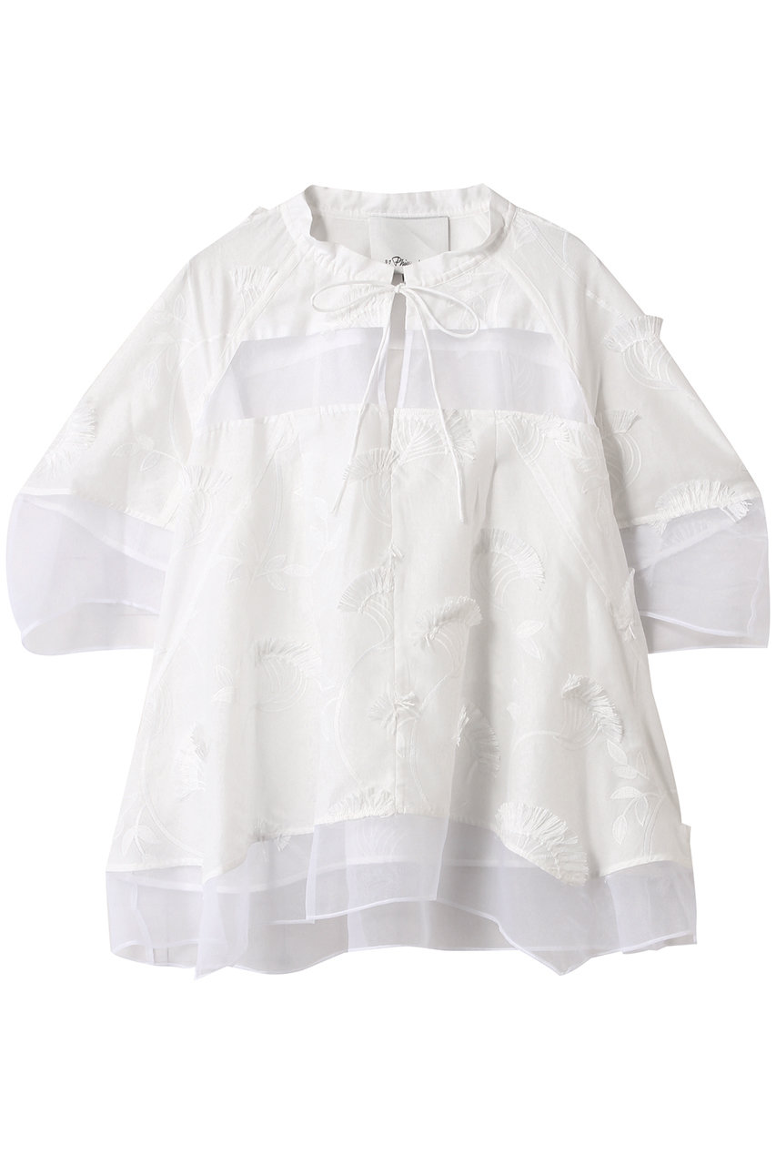 3.1 Phillip Lim オーガンジー コンビネーション ショートスリーブ フラウンス トップス (ホワイト, XS) 3.1 フィリップ リム ELLE SHOP 3.1 Phillip Lim オーガンジー コンビネーション ショートスリーブ フラウンス トップス (ホワイト, XS) 3.1 フィリップ リム ELLE SHOP