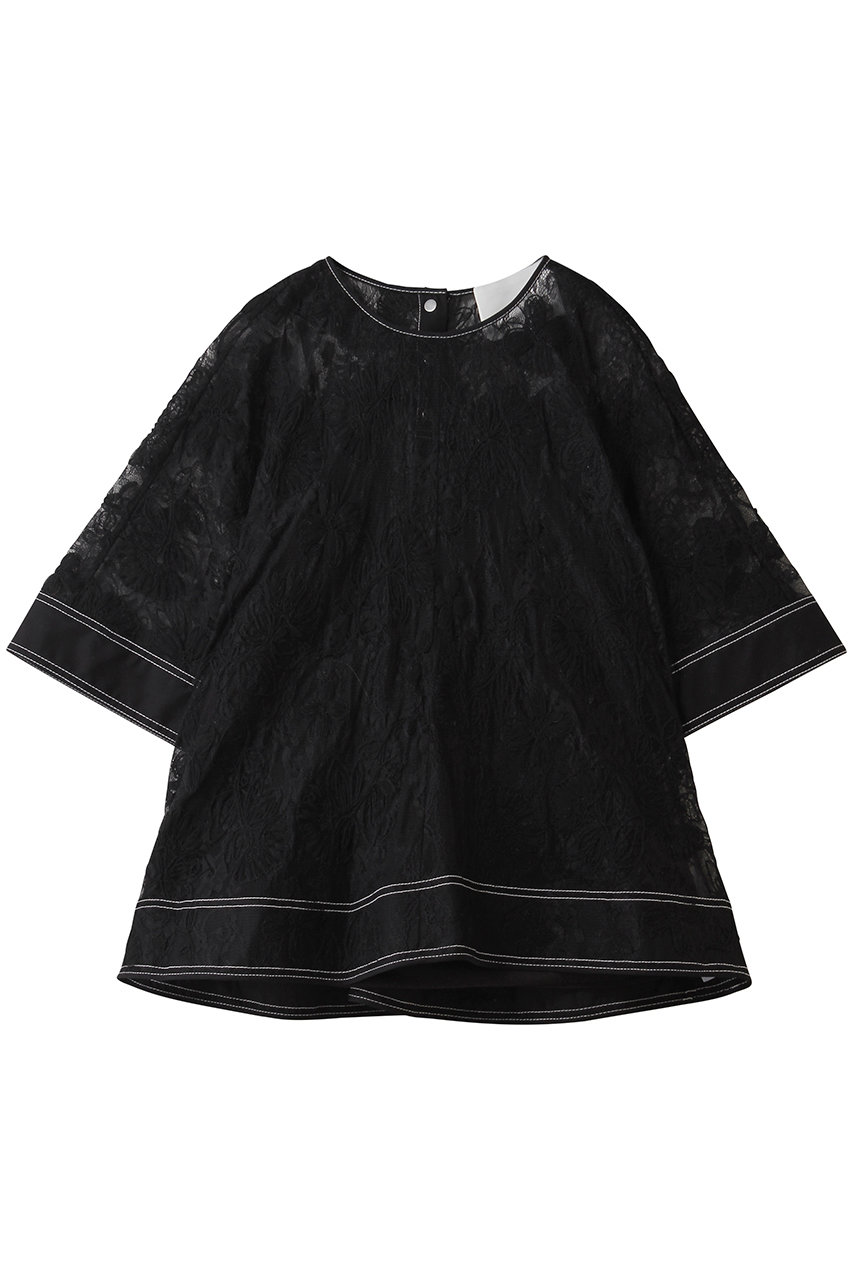 3.1 フィリップ リム/3.1 Phillip Limのフローラル ディメンショナル レース ショートスリーブ フリルトップ(ブラック/E261-21776FDL)