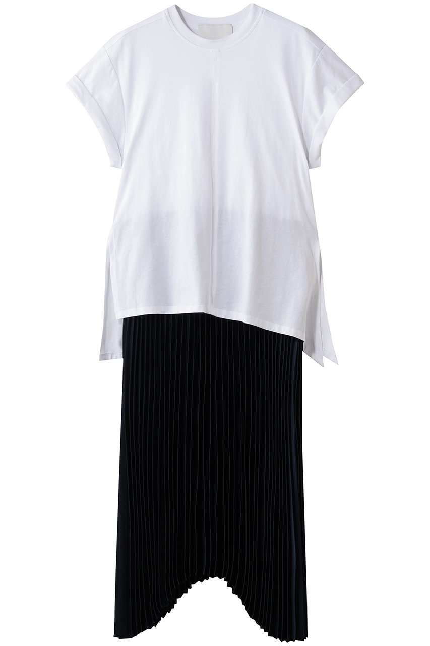 3.1 フィリップ リム/3.1 Phillip Limのショートスリーブ Tシャツ コンボドレス with プリーツスカート(ホワイト/ミッドナイト/E262-91031PJB)