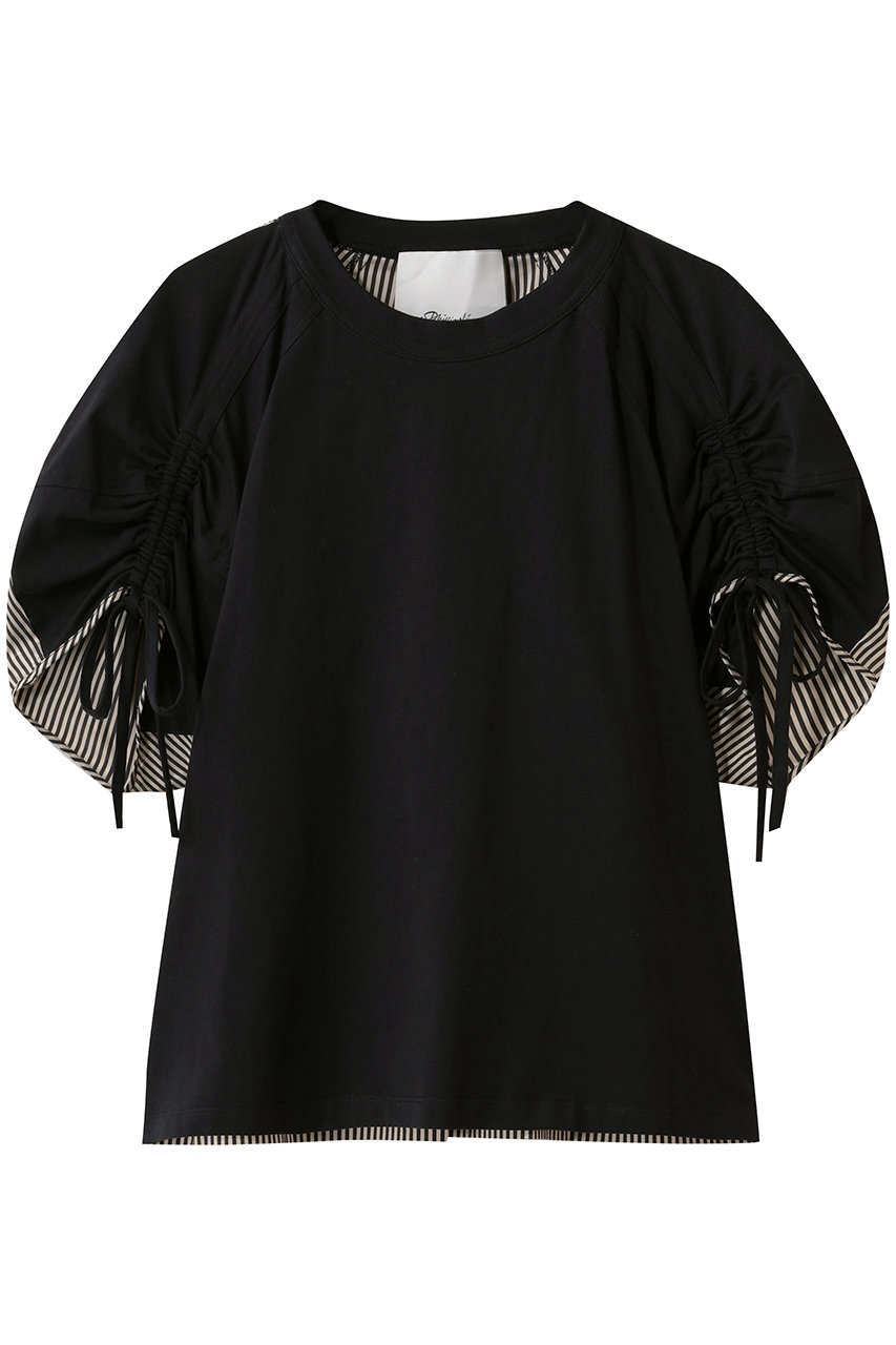 3.1 フィリップ リム/3.1 Phillip Limのショートスリーブ ルーシュドスリーブ Tシャツ with コンボパネル(ブラック/E262-10371PJB)