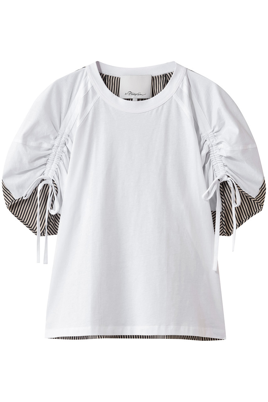 3.1 フィリップ リム/3.1 Phillip Limのショートスリーブ ルーシュドスリーブ Tシャツ with コンボパネル(ホワイト/E262-10371PJB)