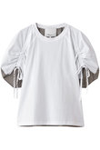 ショートスリーブ ルーシュドスリーブ Tシャツ with コンボパネル