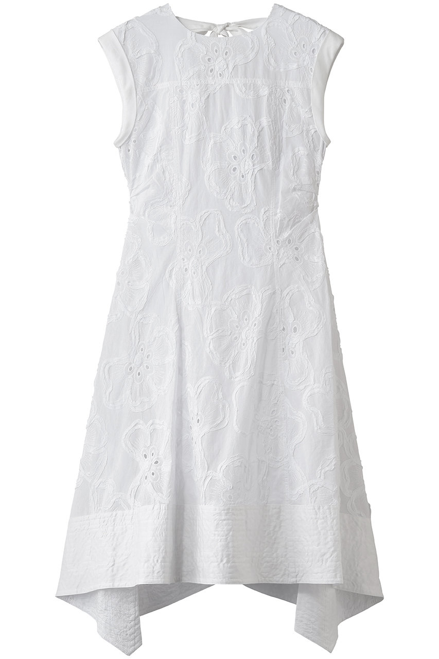 3.1 フィリップ リム/3.1 Phillip Limの3Dフラワー刺しゅう ベルテッド ミディドレス with ハンカチーフヘム(ホワイト/S262-91077TFE)