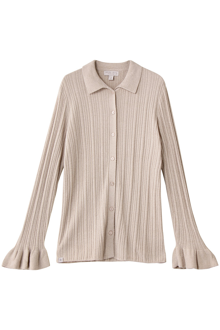 ベアフット ドリームズ/BAREFOOT DREAMSのコージーシックウルトラライト リブ ラッフルカフス シャツカラー カーディガン(アイボリー/4210700035)