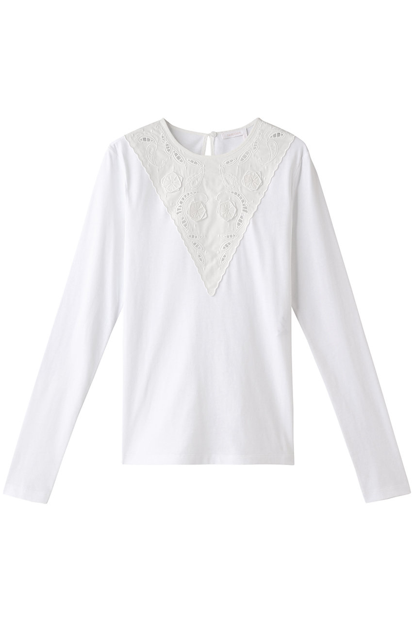SALE 【60%OFF】 See By Chloe シー バイ クロエ コットンエンベリッシュロングTシャツ ホワイトパウダー