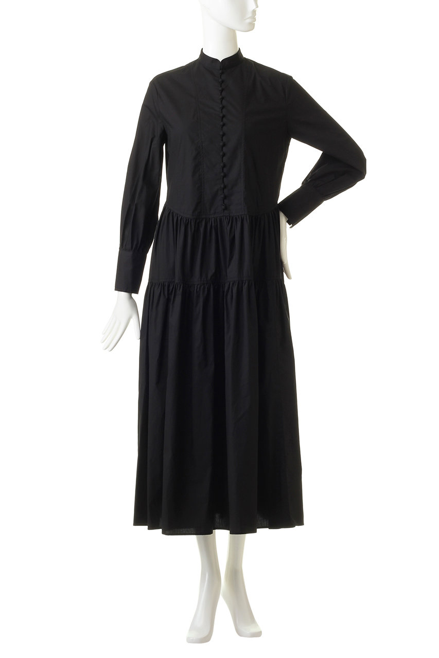 Rekisami レキサミ バンドカラーティアードコットンワンピース ブラック の通販 Elleshop エル ショップ