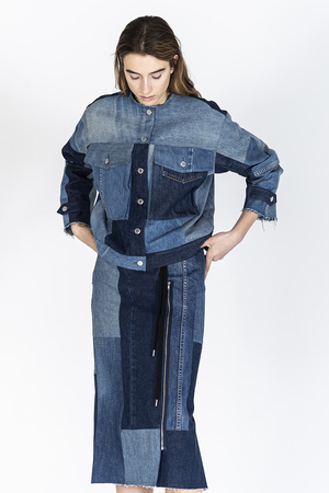 レキサミ/REKISAMIのパッチワークデニムスカート