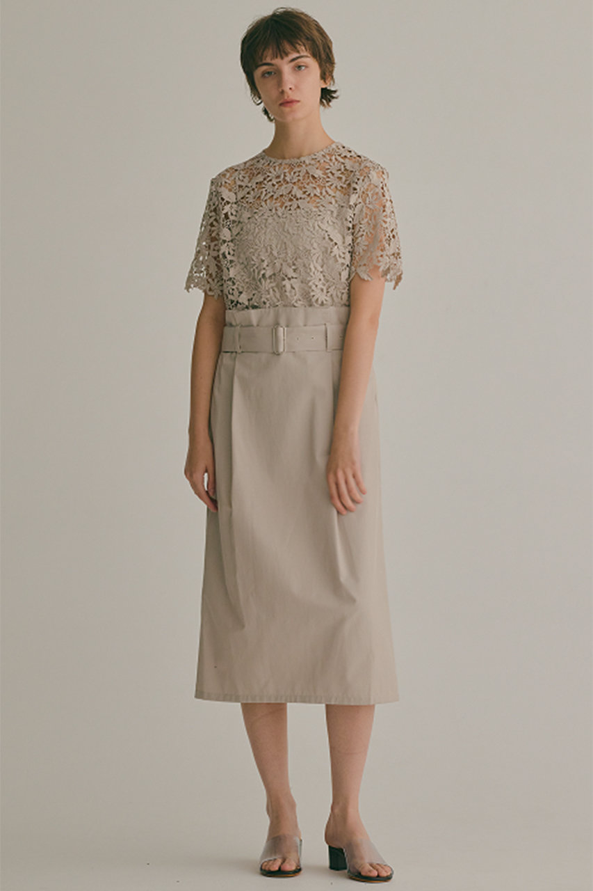 Rekisami レキサミ 予約販売 刺繍レース切替ワンピース ベージュ の通販 Elleshop エル ショップ