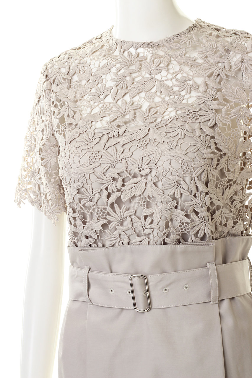 Rekisami レキサミ 予約販売 刺繍レース切替ワンピース ベージュ の通販 Elleshop エル ショップ