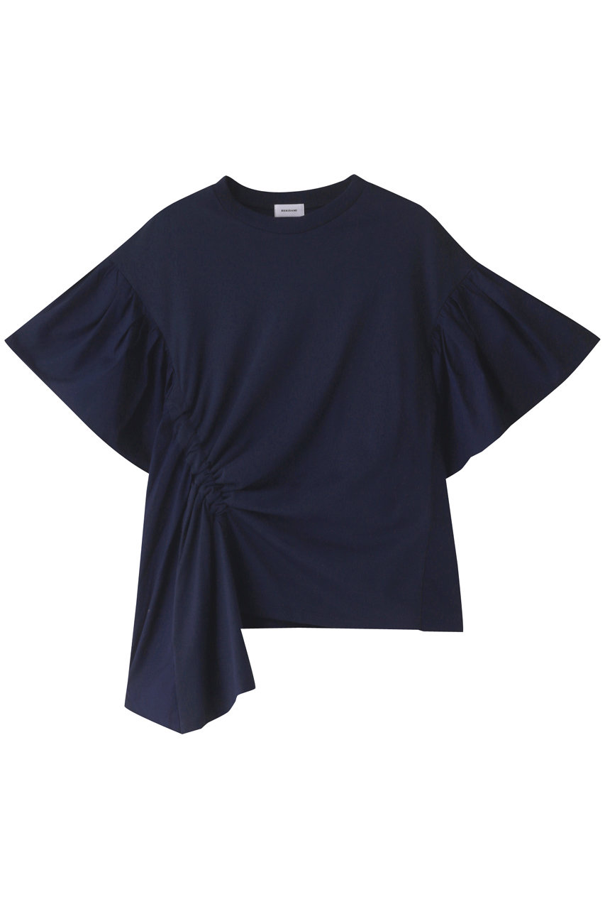 ＜ELLE SHOP＞ REKISAMI キャザースリーブアシンメトリーTシャツ (ネイビー 1) レキサミ ELLE SHOP