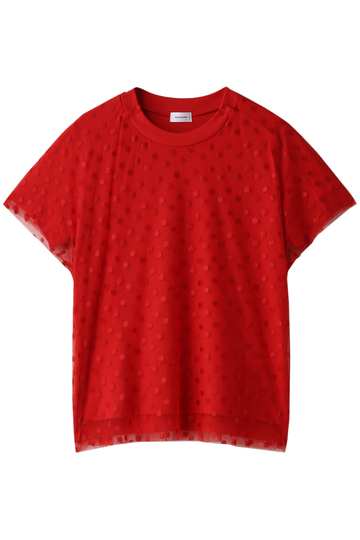 REKISAMI レキサミ ドットチュールレイヤードTシャツ レッド