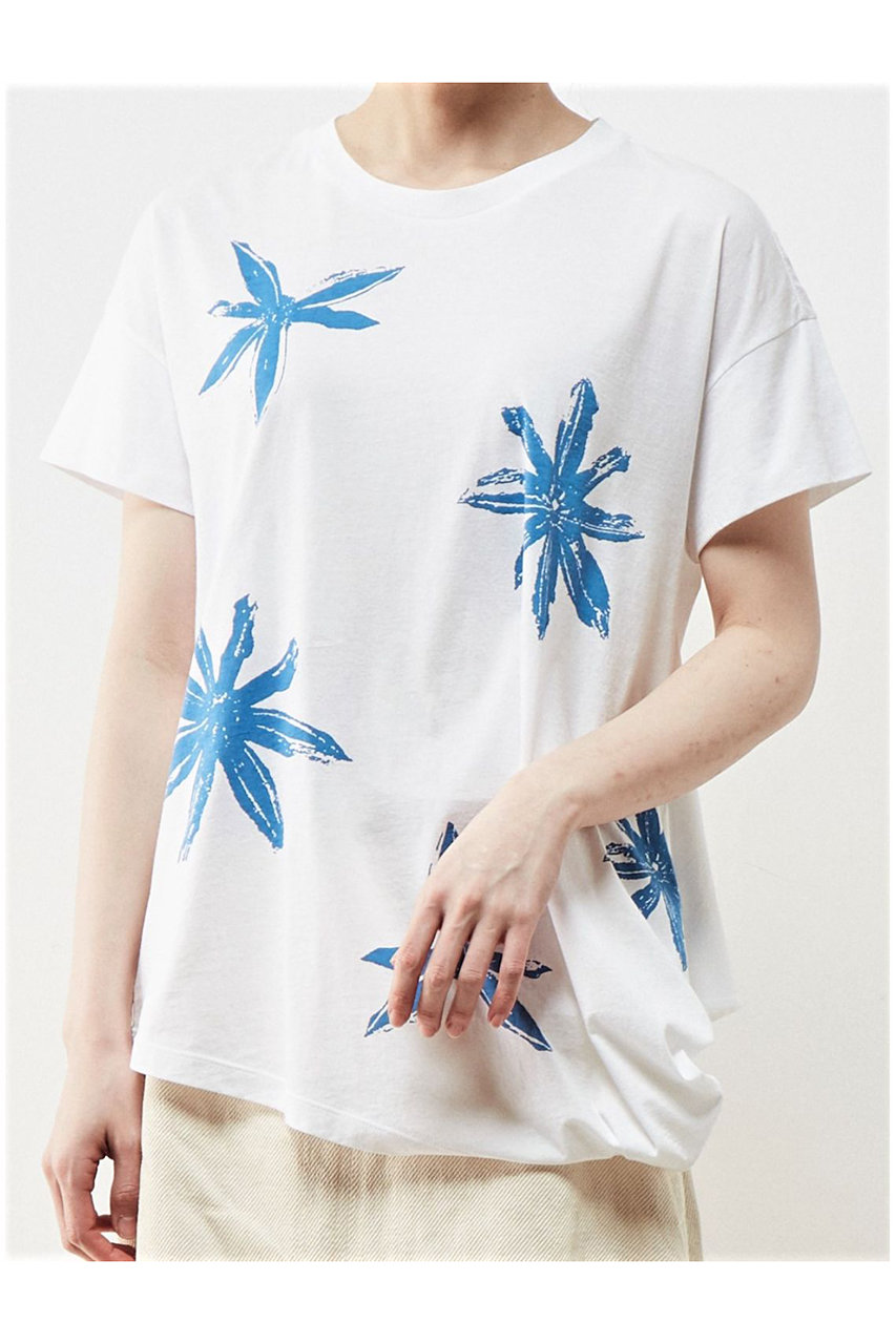 PLAIN PEOPLE スターアニスプリントアシンメトリーTシャツ (ホワイト, F) プレインピープル ELLE SHOP