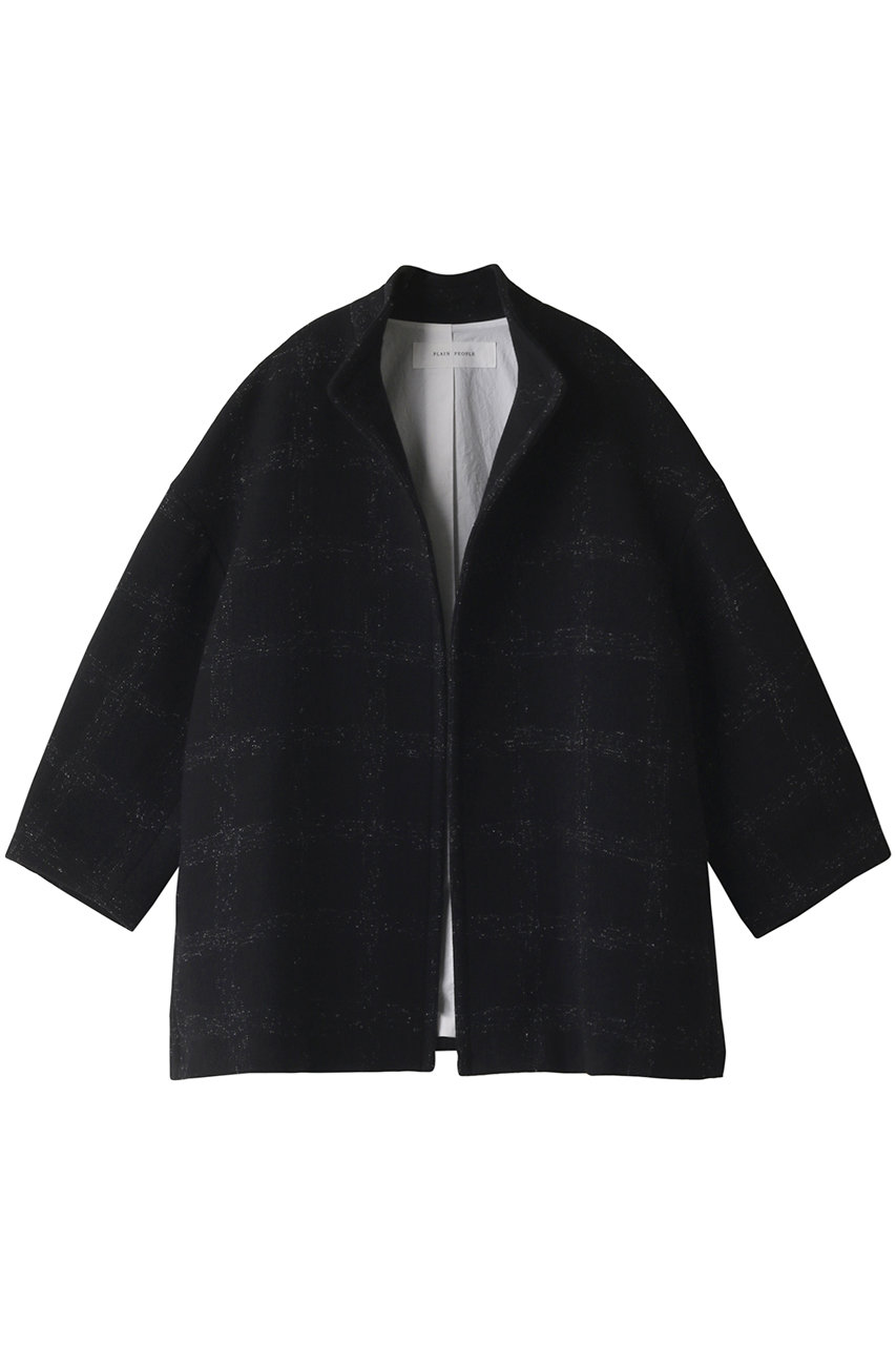 PLAIN PEOPLE ウールシルクスタンドカラーコート (ブラック, 2) プレインピープル ELLE SHOP PLAIN PEOPLE ウールシルクスタンドカラーコート (ブラック, 2) プレインピープル ELLE SHOP