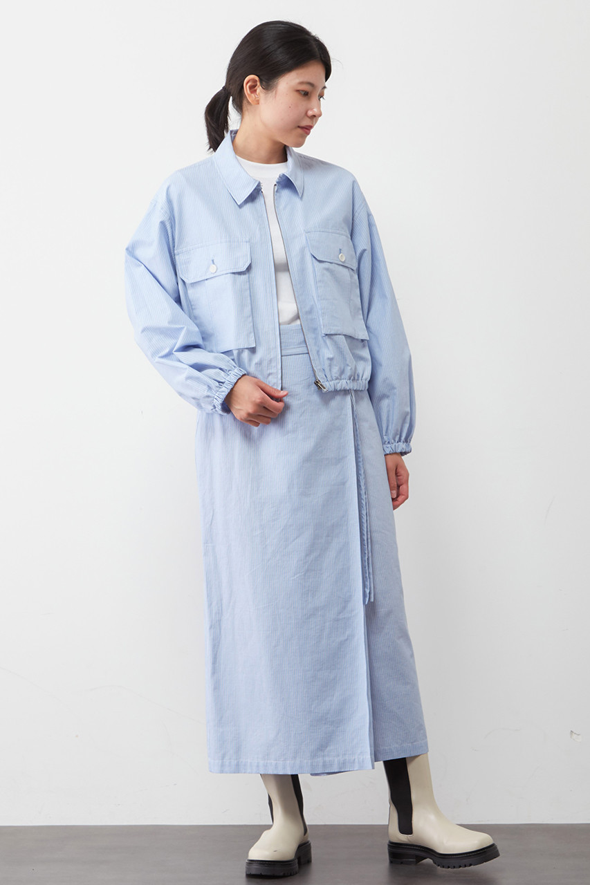 新品✨PLAIN PEOPLE ラップスカート ベルト付 リネン ロング丈 PLAIN PEOPLE(プレインピープル)｜ラップ風スカート/ブルーストライプ