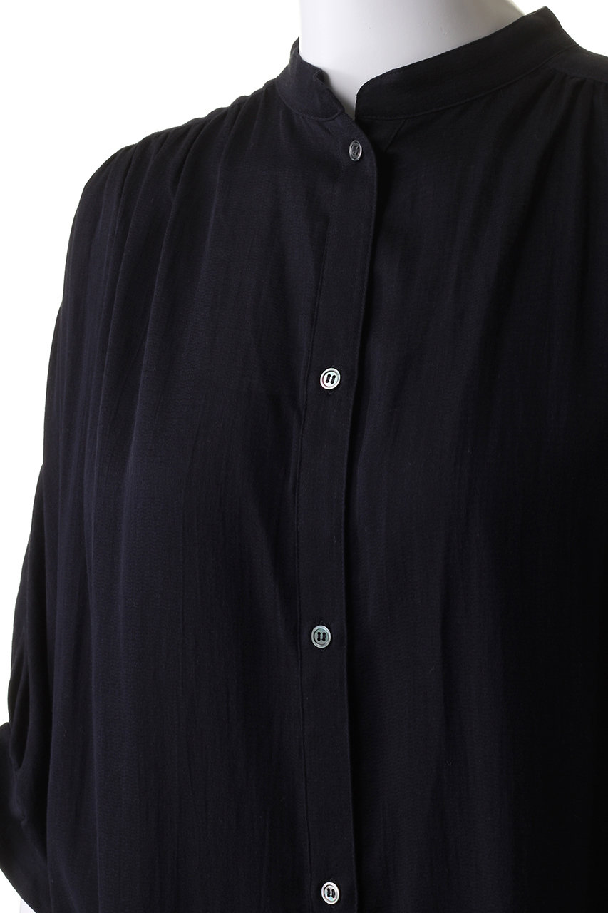 美品 プレインピープル バンドカラービッグシルエットシャツワンピース ブラック PLAIN PEOPLE(プレインピープル)｜ガーゼバンドカラービッグ