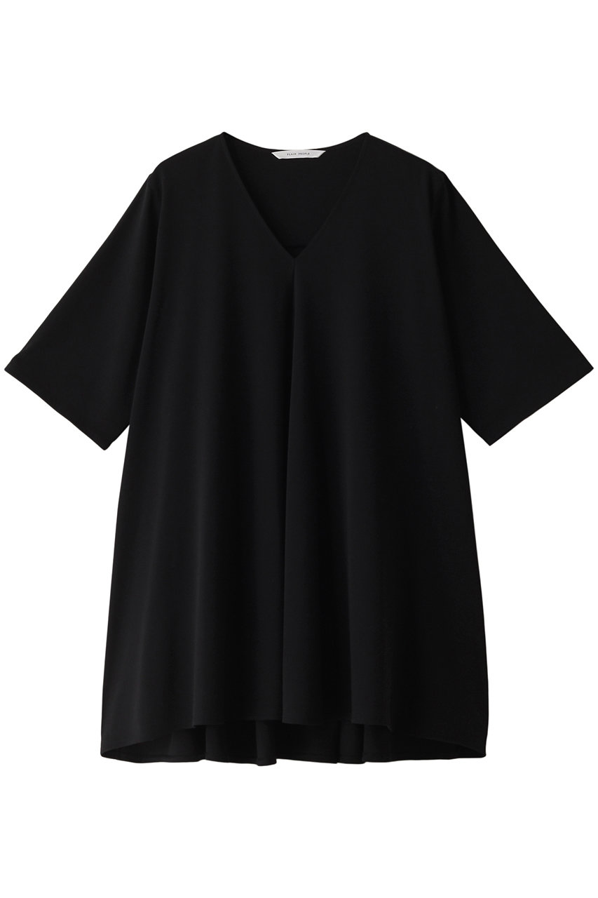PLAIN PEOPLE 強撚スムースVネックフレアチュニックブラウス (ブラック, F) プレインピープル ELLE SHOP PLAIN PEOPLE 強撚スムースVネックフレアチュニックブラウス (ブラック, F) プレインピープル ELLE SHOP