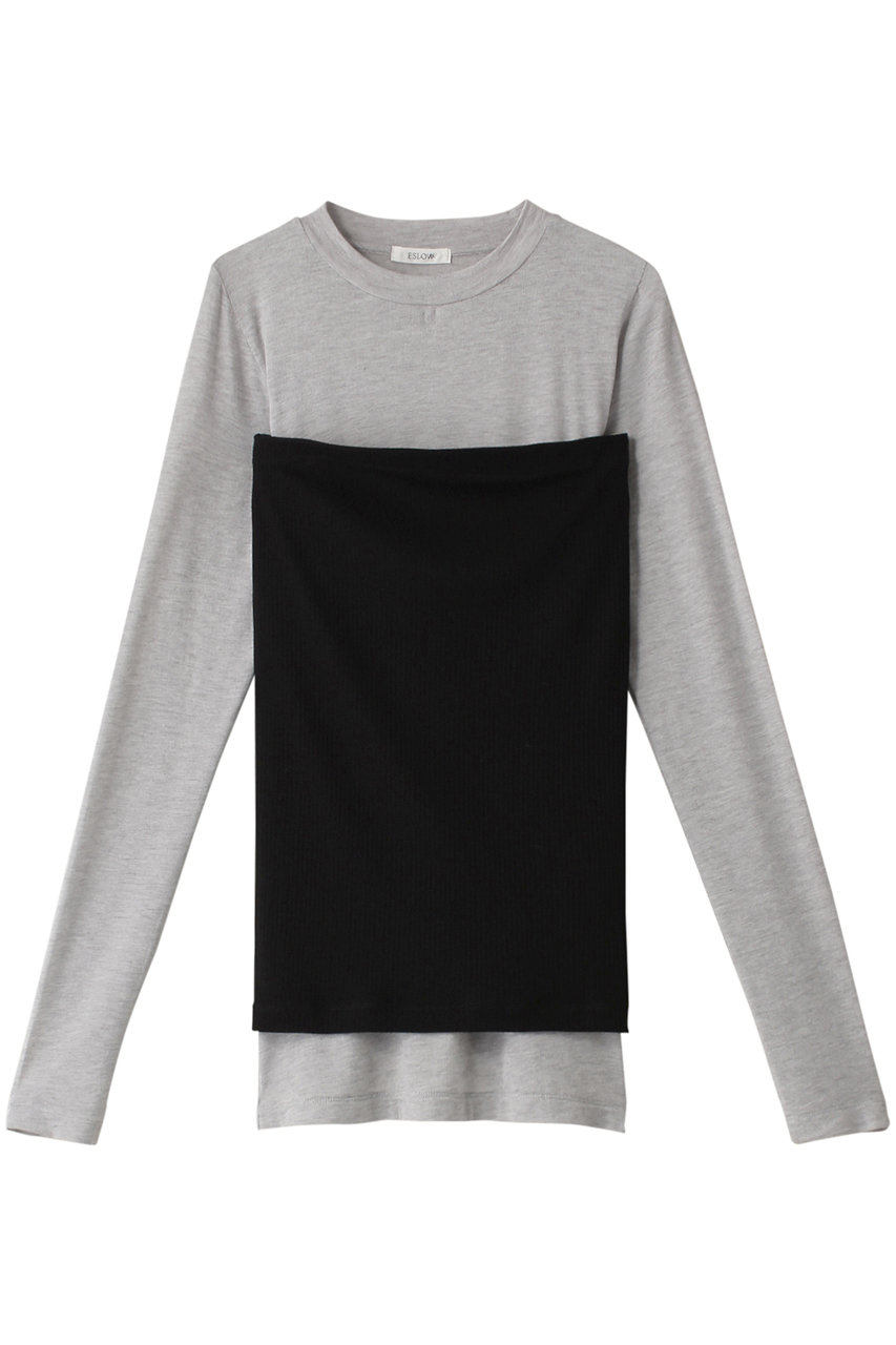 プレインピープル/PLAIN PEOPLEの【ESLOW】CASHMERE SILK JERSEY LAYERED TOP(グレー×ブラック/A2043UB 001)