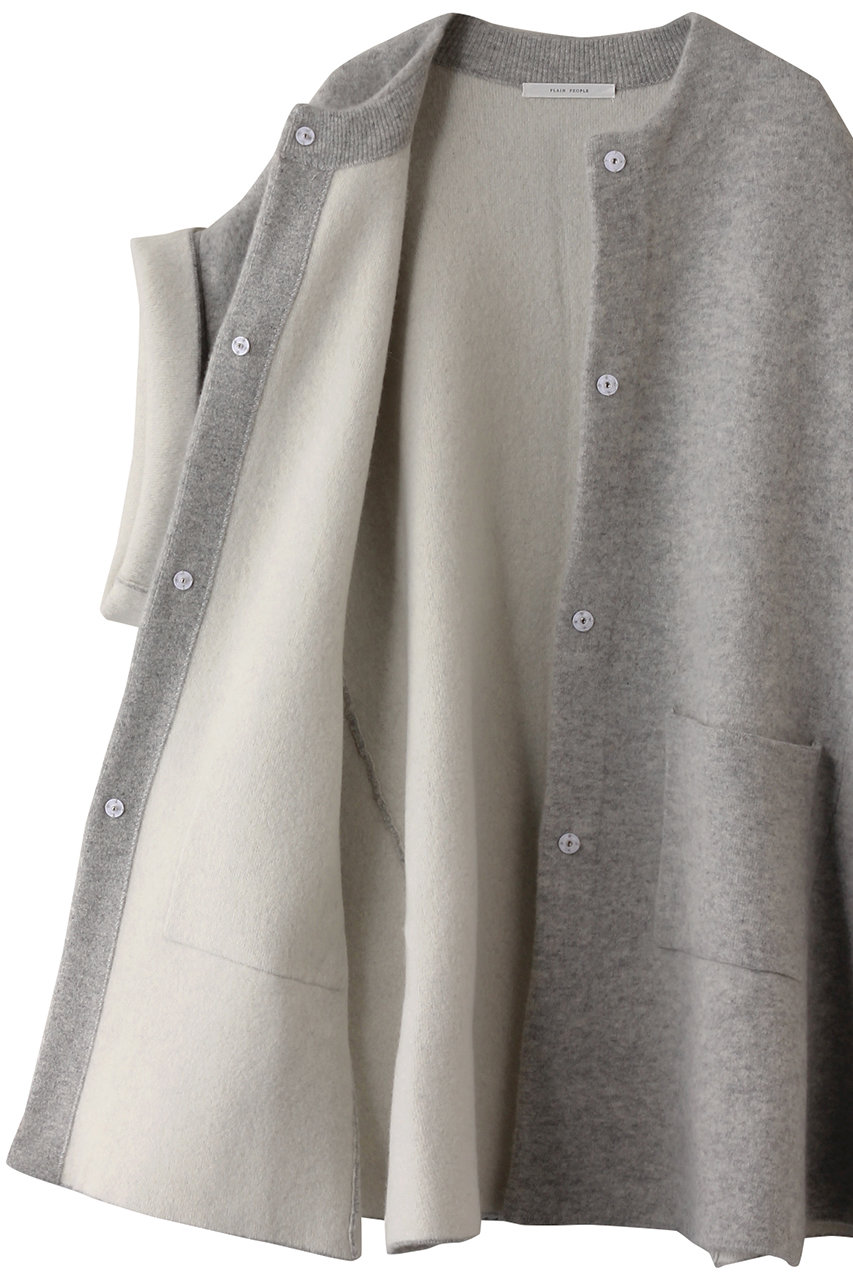 PLAIN PEOPLE / ラム接結配色ニットマント/コート/グレー/A1551KJ 051 PLAIN PEOPLE(プレインピープル)｜ラム接結配色ニットマント/ライト