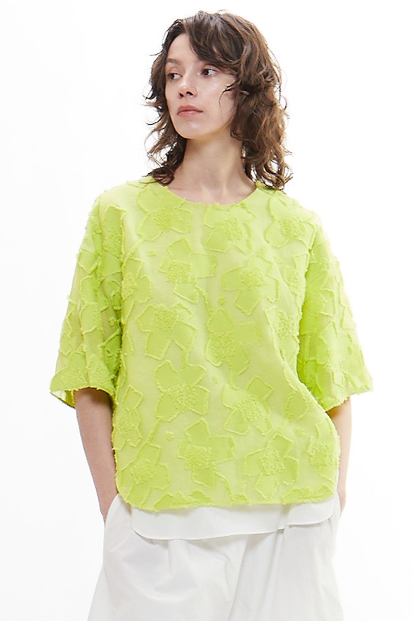 PLAIN PEOPLE カットジャガードTシャツ型ブラウス (イエローグリーン, 3) プレインピープル ELLE SHOP PLAIN PEOPLE カットジャガードTシャツ型ブラウス (イエローグリーン, 3) プレインピープル ELLE SHOP