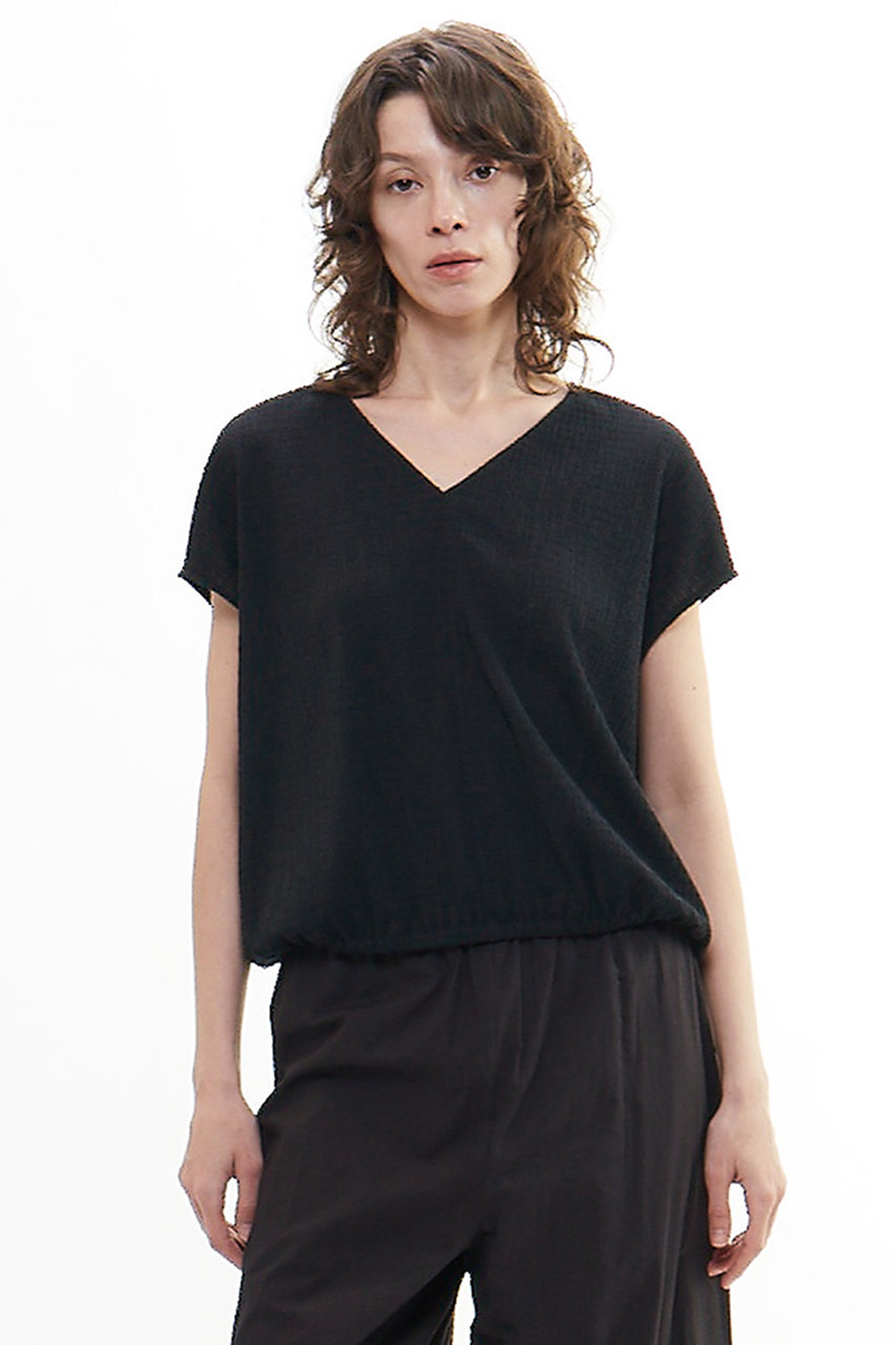 PLAIN PEOPLE ギンガムジャージVネックプルオーバー (ブラック, F) プレインピープル ELLE SHOP PLAIN PEOPLE ギンガムジャージVネックプルオーバー (ブラック, F) プレインピープル ELLE SHOP