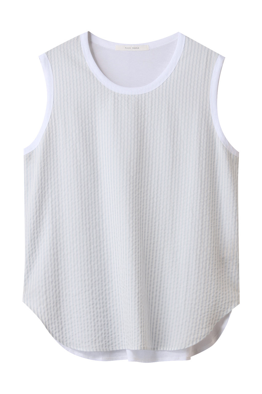プレインピープル/PLAIN PEOPLEの超強撚天竺ストライプドッキングブラウス(ホワイト/A1553UTS106)