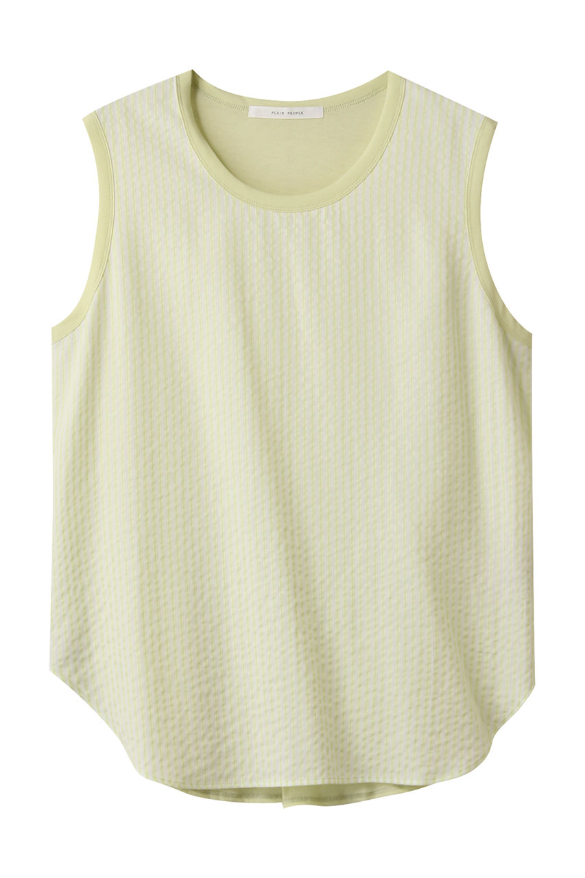 プレインピープル/PLAIN PEOPLEの超強撚天竺ストライプドッキングブラウス(イエローグリーン/A1553UTS106)