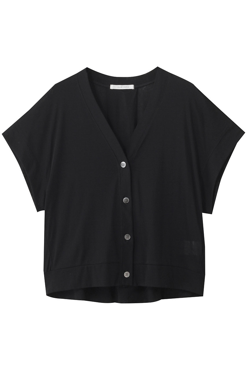 プレインピープル/PLAIN PEOPLEのガス強撚フライス半袖カーディガン(ブラック/A1553UJ 233)