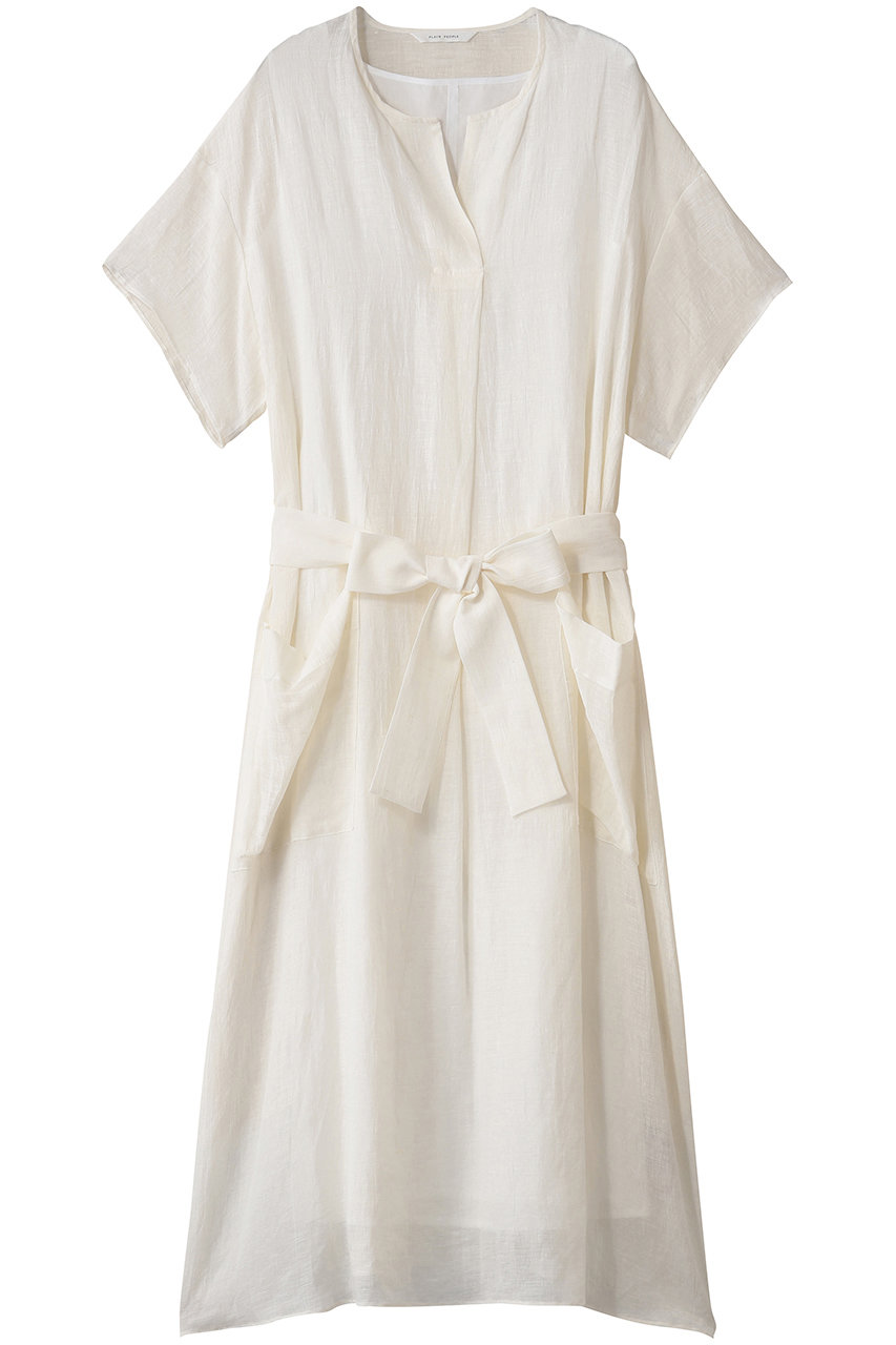 PLAIN PEOPLE ナチュラルリネンガーゼ半袖ワンピース (オフホワイト, 3) プレインピープル ELLE SHOP PLAIN PEOPLE ナチュラルリネンガーゼ半袖ワンピース (オフホワイト, 3) プレインピープル ELLE SHOP