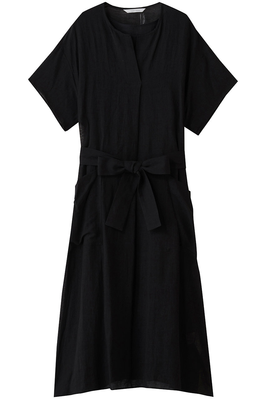 PLAIN PEOPLE ナチュラルリネンガーゼ半袖ワンピース (ブラック, 3) プレインピープル ELLE SHOP