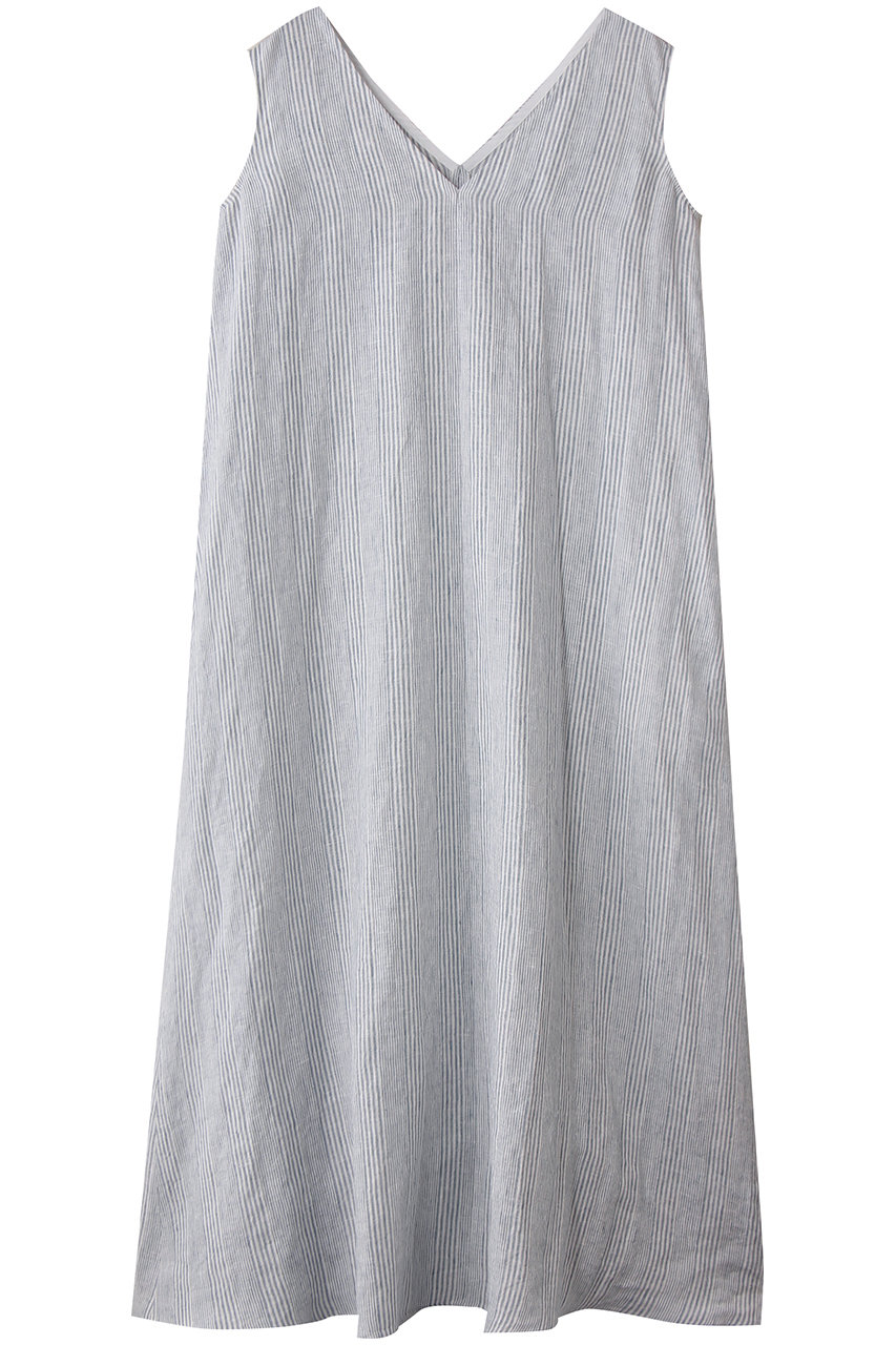 PLAIN PEOPLE リネンコットンストライプVネックワンピース (ブルー×ホワイト, 3) プレインピープル ELLE SHOP PLAIN PEOPLE リネンコットンストライプVネックワンピース (ブルー×ホワイト, 3) プレインピープル ELLE SHOP