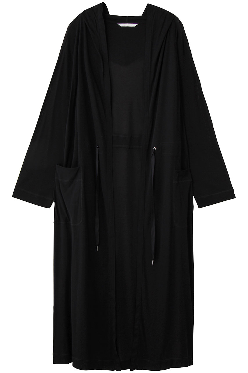 プレインピープル/PLAIN PEOPLEのガス強撚フライスフード付きロングカーディガン(ブラック/A1553UJ 241)