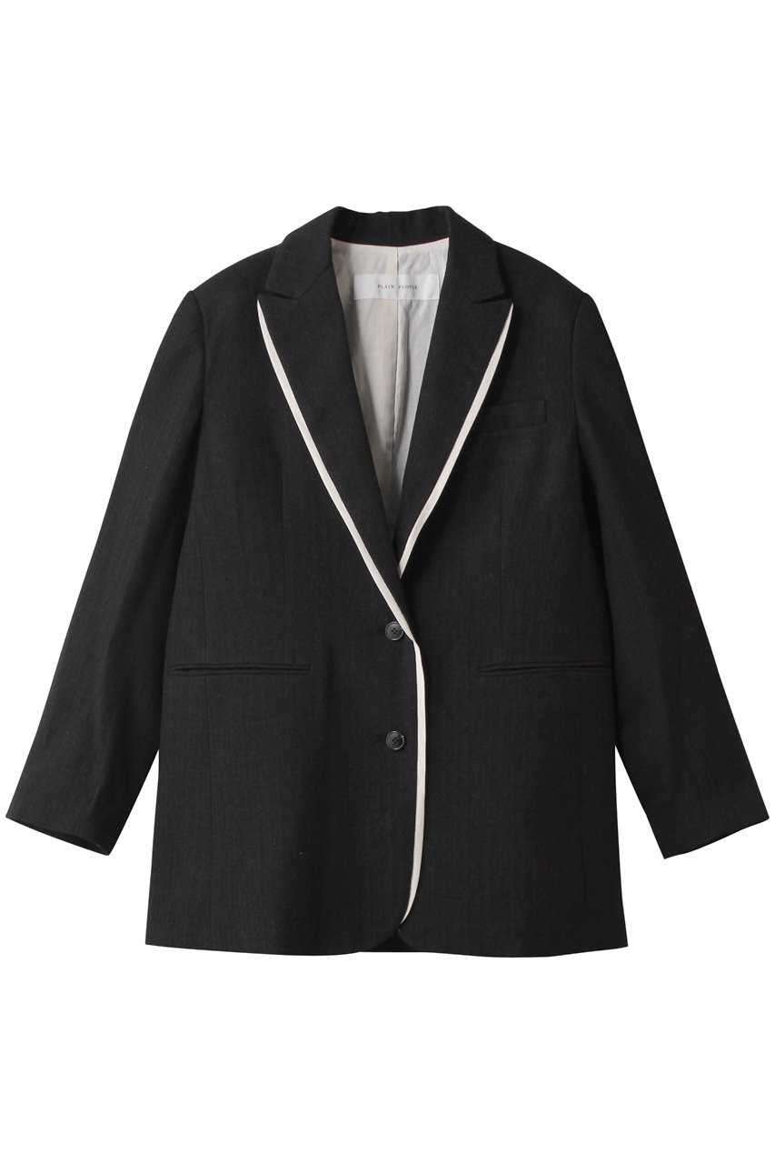 PLAIN PEOPLE ウールリネンへリンボンテーラードジャケット (チャコールグレー, 2) プレインピープル ELLE SHOP
