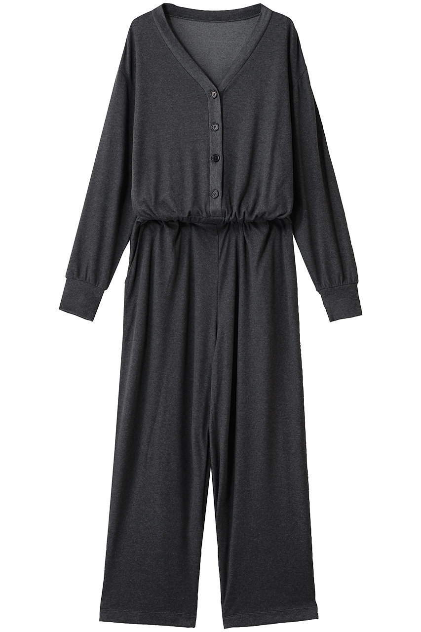 プレインピープル/PLAIN PEOPLEのリヨセルハーフミラノリブVネックオールインワン(チャコールグレー/A1553UA 412)