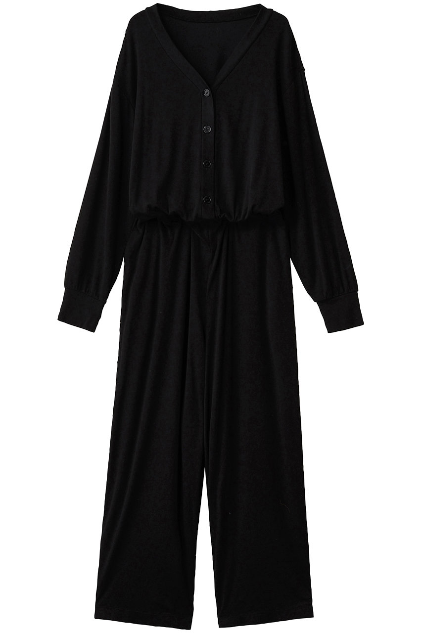 プレインピープル/PLAIN PEOPLEのリヨセルハーフミラノリブVネックオールインワン(ブラック/A1553UA 412)