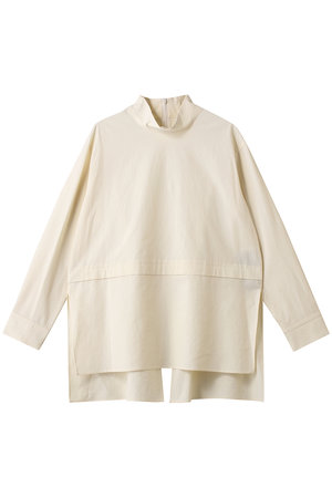 プレインピープル/PLAIN PEOPLEのCOTTON SABREタック＆スリットハイネックブラウス(110400/110403)