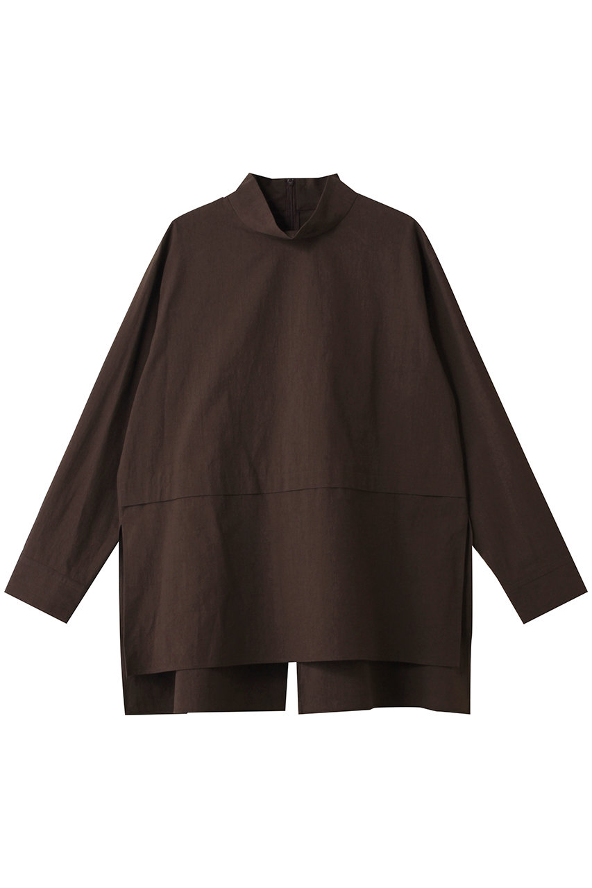 PLAIN PEOPLE COTTON SABREタック&スリットハイネックブラウス (ブラウン, 3) プレインピープル ELLE SHOP PLAIN PEOPLE COTTON SABREタック&スリットハイネックブラウス (ブラウン, 3) プレインピープル ELLE SHOP