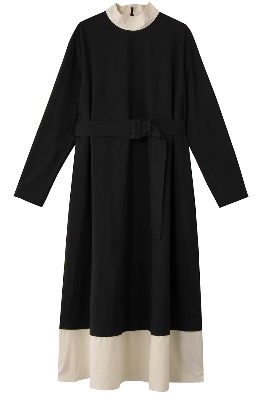 PLAIN PEOPLE COTTON SABREモンクベルテッドワンピース (ブラック×アイボリー, F) プレインピープル ELLE SHOP