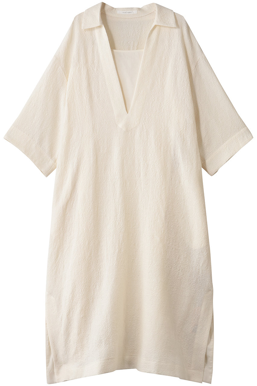 PLAIN PEOPLE ウールリネンコットンワッシャーカフタンドレス (オフホワイト, F) プレインピープル ELLE SHOP