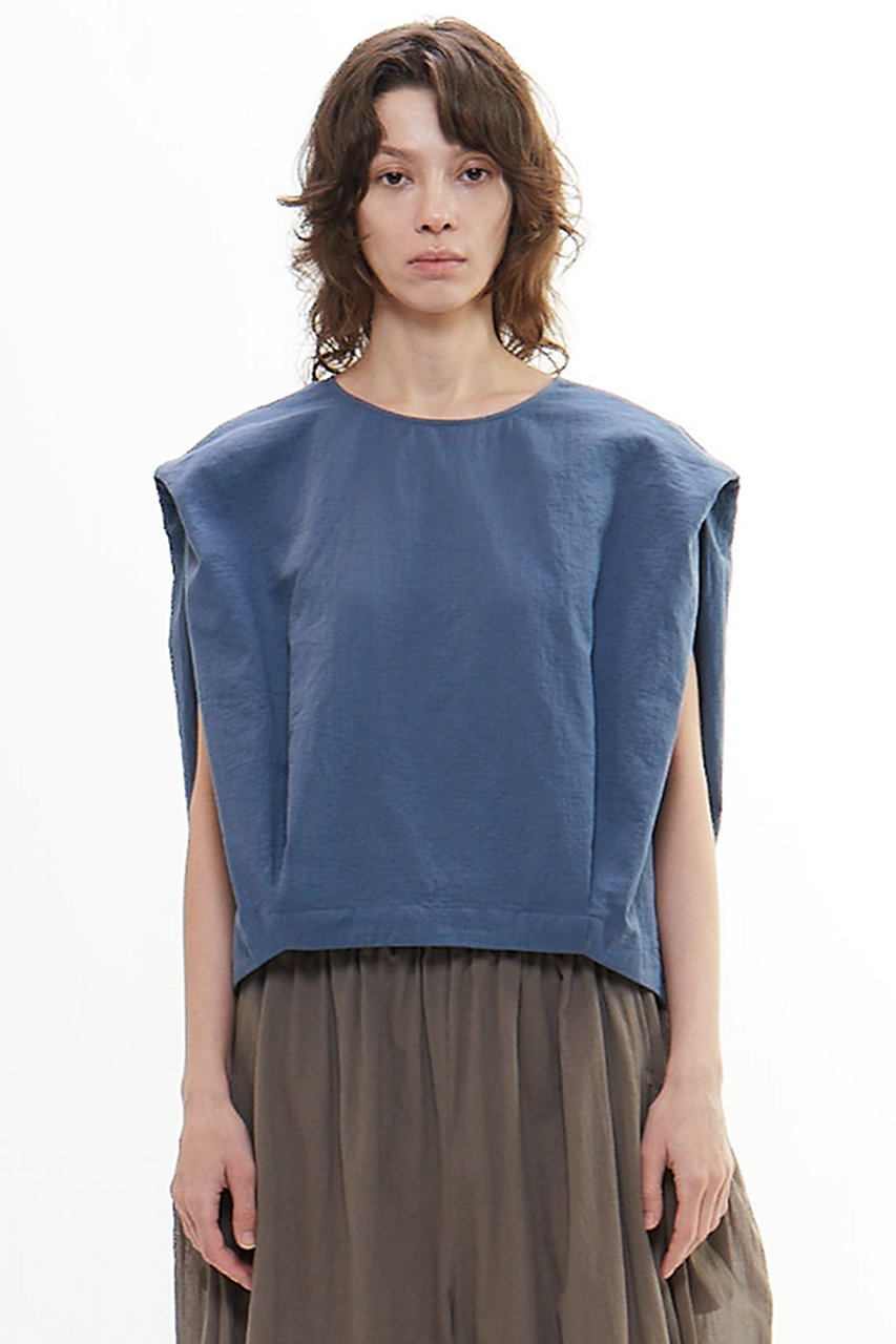 PLAIN PEOPLE ダブルガーゼコクーンシルエットショート丈トップス (ブルーグレー, F) プレインピープル ELLE SHOP PLAIN PEOPLE ダブルガーゼコクーンシルエットショート丈トップス (ブルーグレー, F) プレインピープル ELLE SHOP