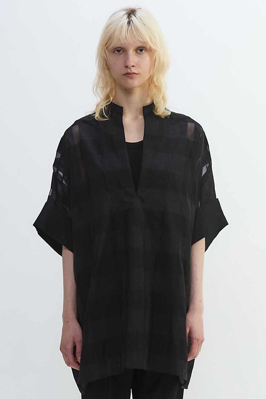 PLAIN PEOPLE コードチェックワッシャーチュニック (ブラック, F) プレインピープル ELLE SHOP PLAIN PEOPLE コードチェックワッシャーチュニック (ブラック, F) プレインピープル ELLE SHOP
