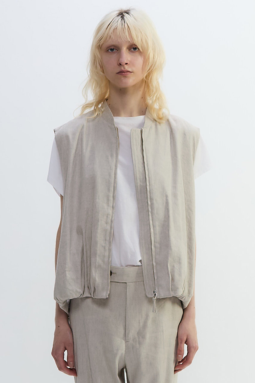 プレインピープル/PLAIN PEOPLEのリネンレーヨンストレッチブルゾンジレ(ベージュ/A1553FJ 209)